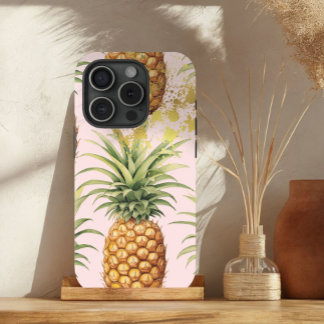 Luxury Orange, Pink and Gold Pineapple Fruit iPhone 15 Case