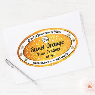 Luxury Orange Sparkle Glitter Product Labels Logo
