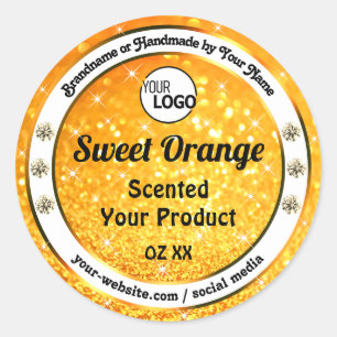 Luxury Orange Sparkle Glitter Product Labels Logo