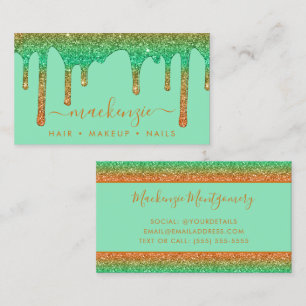 Luxury Orange Teal Ombre Sparkle Glitter Drips Business Card