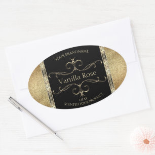 Luxury Ornamental Gold Glitter Black Product Label