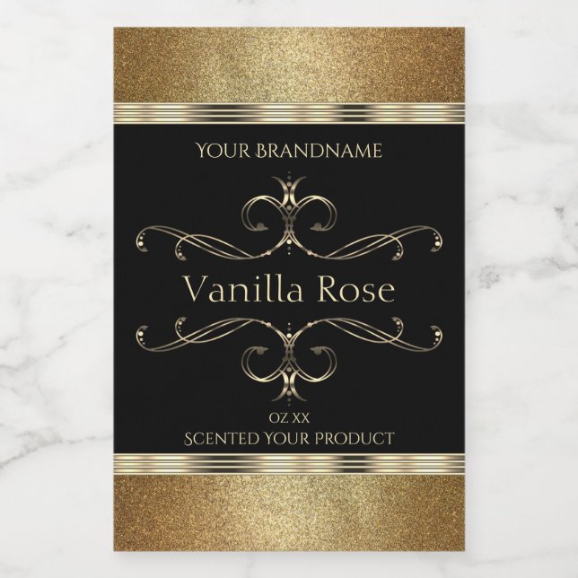 Luxury Ornamental Gold Glitter Black Product Label (Single Label)