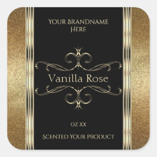 Luxury Ornamental Gold Glitter Black Product Label