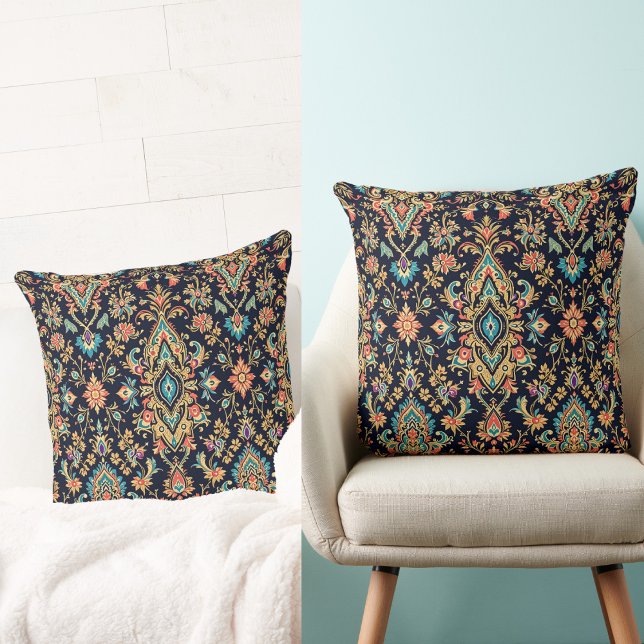 Luxury Ornate Damask Pattern with Floral Motifs Throw Pillow (Creator Uploaded)