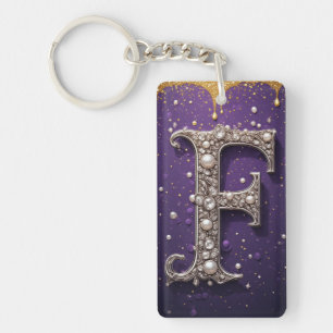 Luxury Ornate Letter F Monogram in Jewels Keychain