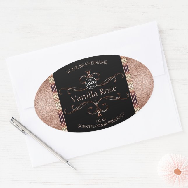 Luxury Ornate Rosegold Black Product Labels Logo (Envelope)