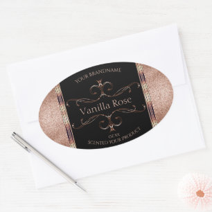 Luxury Ornate Rosegold Glitter Black Product Label