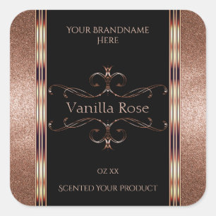 Luxury Ornate Rosegold Glitter Black Product Label