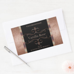 Luxury Ornate Rosegold Glitter Black Product Label