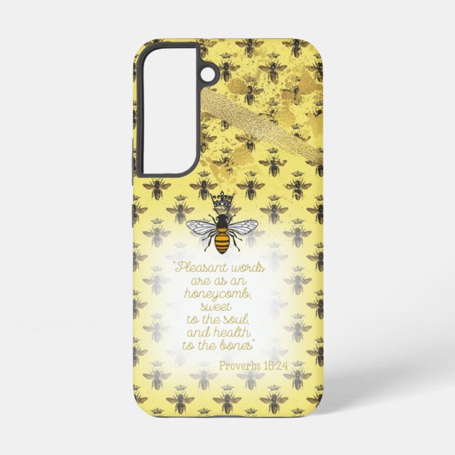 Luxury Pale Yellow Gold Bee Matrix Bible Queen Bee Samsung Galaxy S22 Case (Back)
