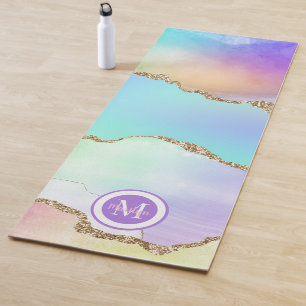 Luxury Pastel Gold Agate Faux Glitter Yoga Mat