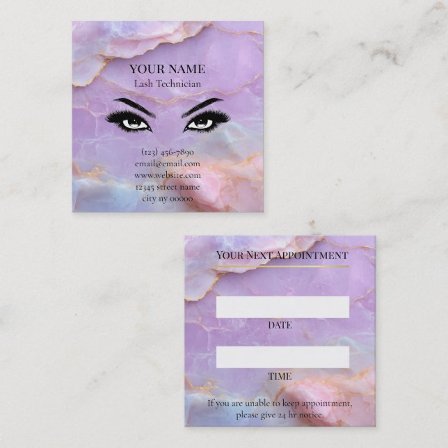 Luxury Pastel Marble Lash Artist Appointment Card (Front/Back)