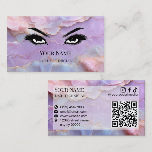Luxury Pastel Marble Lash Technician Business Card (Front/Back)