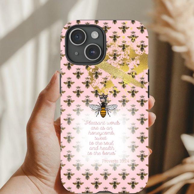 Luxury Pastel Pink Gold Bee Grid Bible Queen Bee Case-Mate iPhone Case (Creator Uploaded)