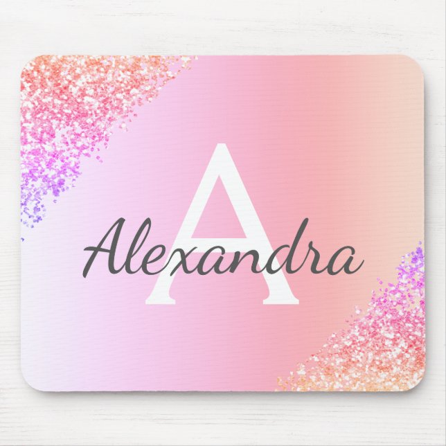 Luxury Pastel Sparkle Glitter Monogram Name Mouse Pad (Front)