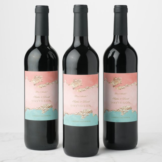 Luxury Pastel Watercolour Gold Foil Wedding Wine Label (Bottles)