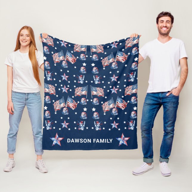 Luxury Patriotic 4th of July Personalized Fleece Blanket (In Situ)