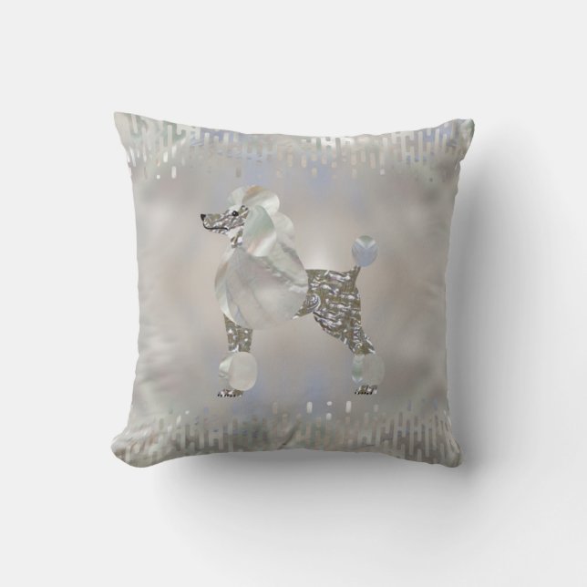 Luxury Pearl and Abalone Poodle Throw Pillow (Front)