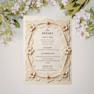 Luxury Pearl Lace Elegant Wedding Enclosure Card
