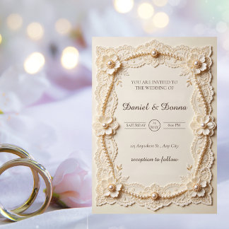 Luxury Pearl Lace Elegant Wedding Invitation