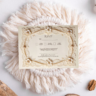 Luxury Pearl Lace Elegant Wedding RSVP Card
