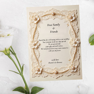 Luxury Pearl Lace Elegant Wedding Thank You Card