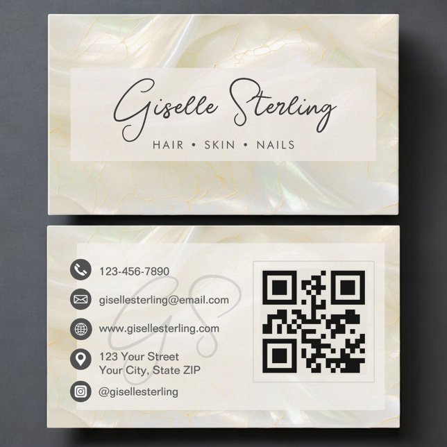 Luxury Pearl Opal QR Code Professional Business Card (Creator Uploaded)