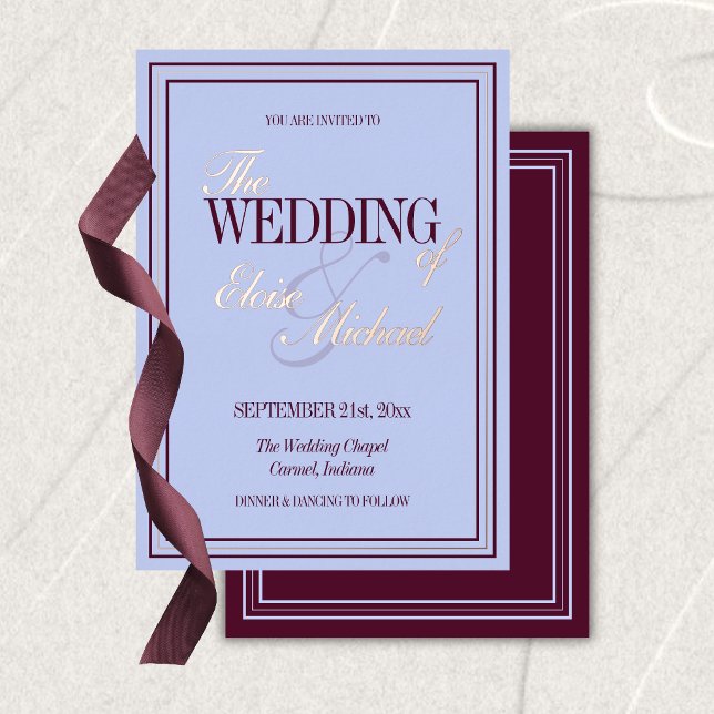 Luxury Periwinkle and Plum Formal Wedding  (Luxury Periwinkle and Plum Formal Wedding Foil Invitation)
