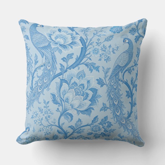 Luxury Persian Pale Peacock Blue Pattern  Throw Pillow (Front)