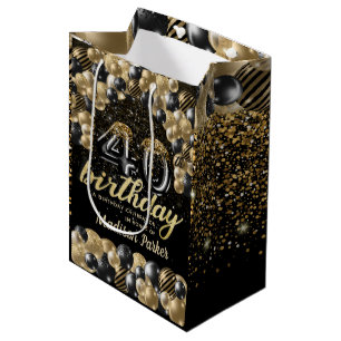 Luxury Personalized 40th Birthday Black Gold Medium Gift Bag