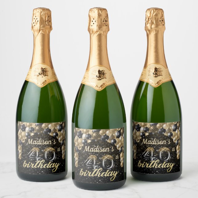 Luxury Personalized 40th Birthday Sparkling Wine Label (Bottles)