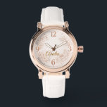 Luxury Personalized Birth Flower Watch Gift<br><div class="desc">Make her birthday unforgettable with this elegant personalized birth flower watch. Featuring a soft pearl-white dial,  delicate rose-gold numerals,  and minimalist floral illustrations,  this luxurious watch combines timeless beauty with a personal touch. Perfect for birthdays,  anniversaries,  or special occasions,  it’s a thoughtful gift she’ll treasure forever.</div>