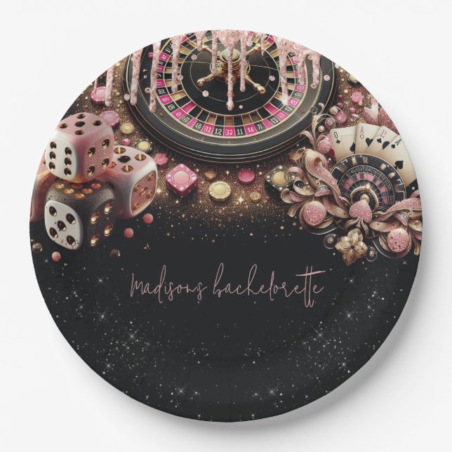 Luxury Personalized Casino Bachelorette Paper Plate (Front)