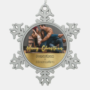 Luxury personalized Christmas gold and grey Snowflake Pewter Christmas Ornament