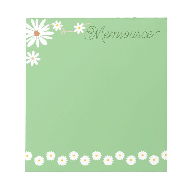 Luxury Personalized Cute Daisy Greenery Pretty  Notepad (Front)