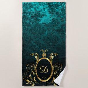 Luxury Personalized Damask gold Frame Beach Towel