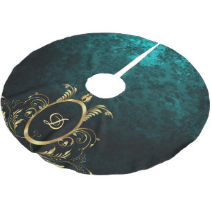 Luxury Personalized Damask gold Frame Brushed Polyester Tree Skirt