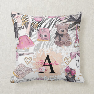 Luxury Personalized Girl Boss Throw Pillow