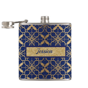 Luxury Personalized Navy & Gold Flask for Women