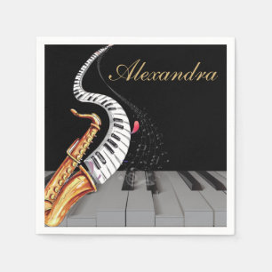 Luxury Personalized Saxophone Piano Music Napkin
