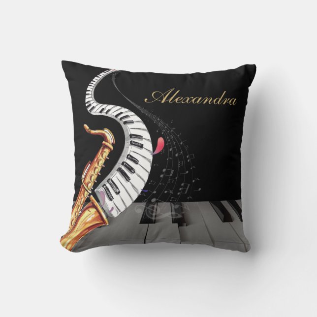 Luxury Personalized Saxophone Piano Music  Throw Pillow (Front)