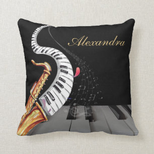 Luxury Personalized Saxophone Piano Music  Throw Pillow