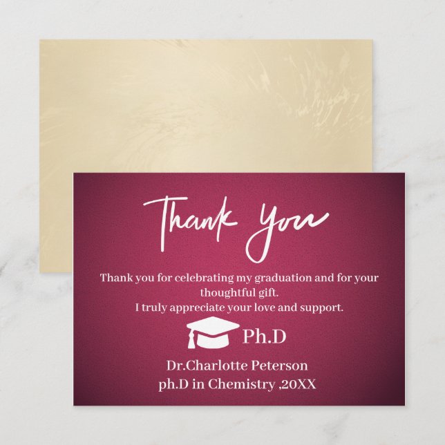 Luxury PhD Graduation Thank You Card (Front/Back)