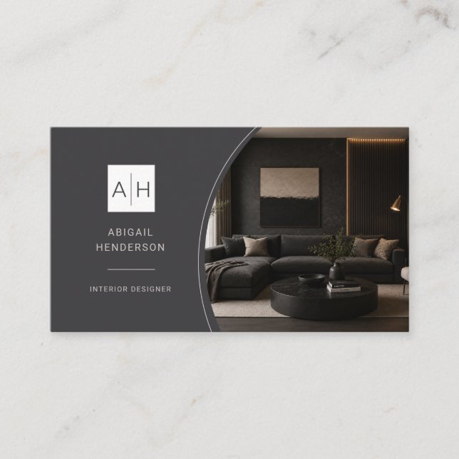 Luxury Photo QR Code Interior Designer Business Card (Front)