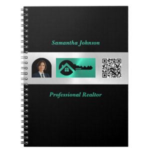 Luxury Photo Turquoise & Bl Key QR Real Estate Notebook