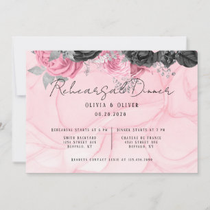 Luxury Pink & Black Floral Inking Rehearsal Dinner Invitation