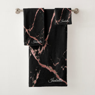 Luxury Pink Black Marble Customize Bath Towel Set