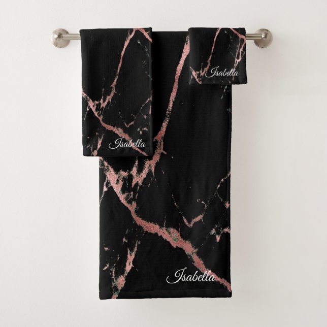 Luxury Pink Black Marble Customize Bath Towel Set (Insitu)