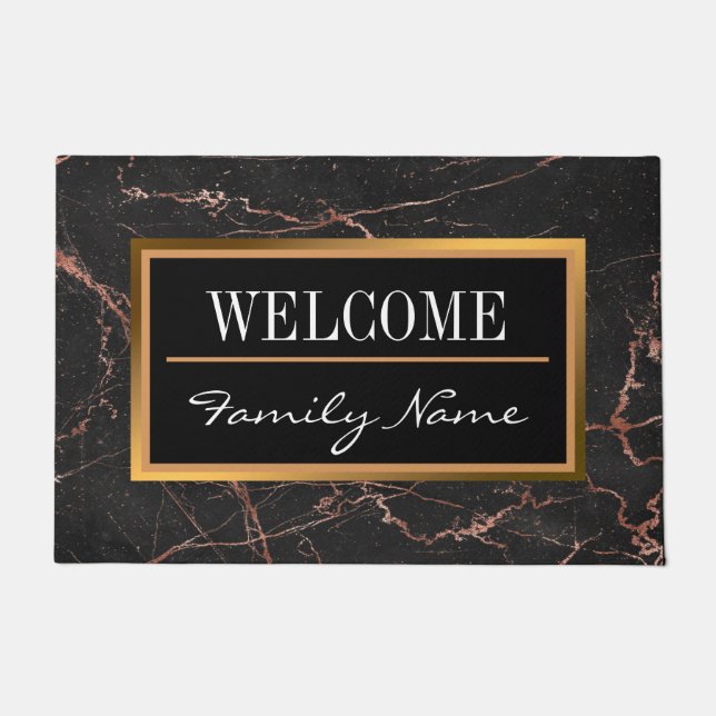 Luxury Pink Black Marble Customize Doormat (Front)