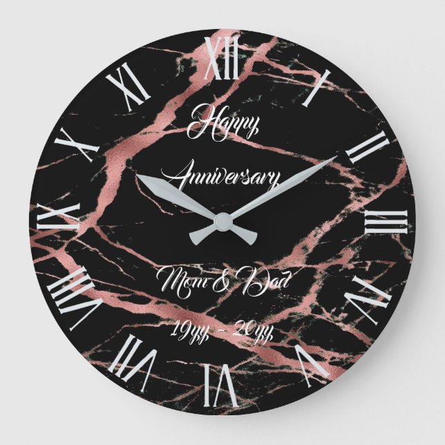 Luxury Pink Black Marble Customize Large Clock (Front)